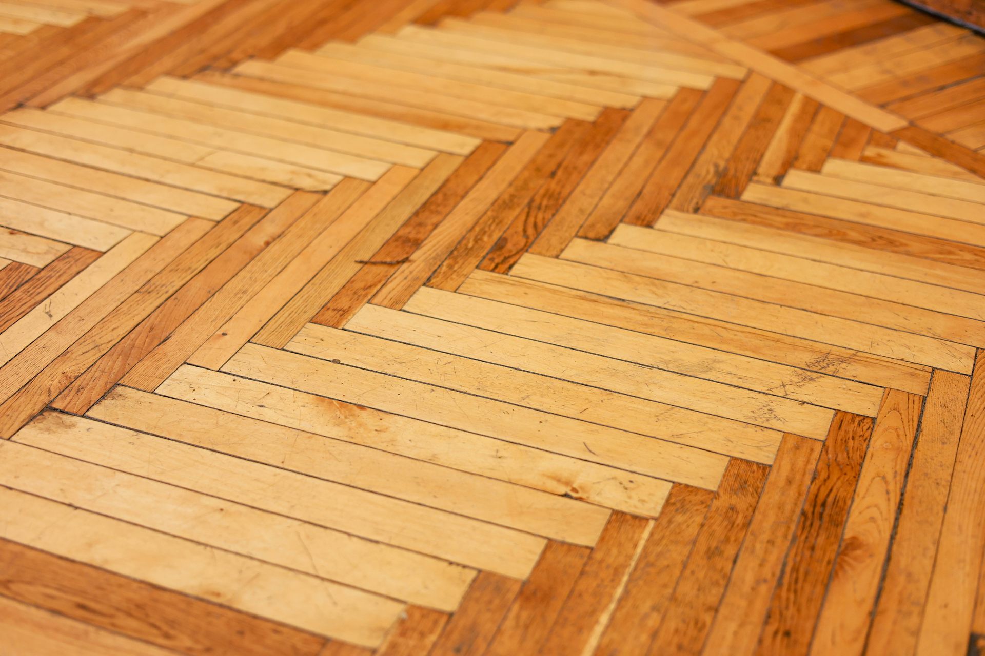 Close-up of a wooden parquet floor pattern